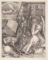 Albrecht Dürer: "Melancolia I", kobberstik, 255 mm x 237 mm, 1514. Statens Museum for Kunst, København (KKSgb4589). Public domain.