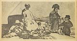 Opslag i Palle Nielsens scrapbøger. Scrapbog nr. 2, p. 29 (beskåret).Francisco Goya: De er af en anden Race (Blad 61 fra serien serien Krigens rædsler), radering, 1810-20. Public domain.